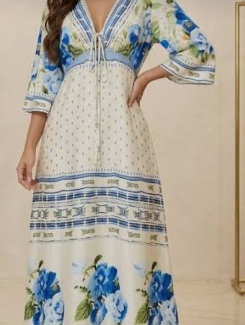 Farm Rio INSPIRED Maxi Dress with V-Neck and Tie